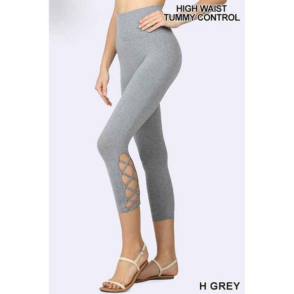 NWT!! Ash Gray Lattice-Hem High Waist Seamless Leggings - Picture 9 of 9